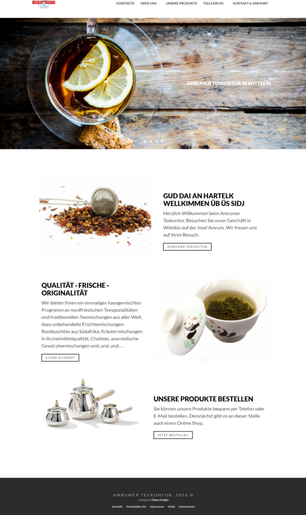 Screenshot der Webseite amrumerteekontor.de