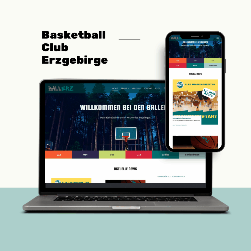 PC und Smartphone Mockup der Webseite basketballerzgebirge.de
