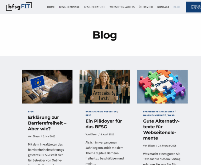 Screenshot der Blogbeitragsseite der Webseite www.bfsg-fit.de
